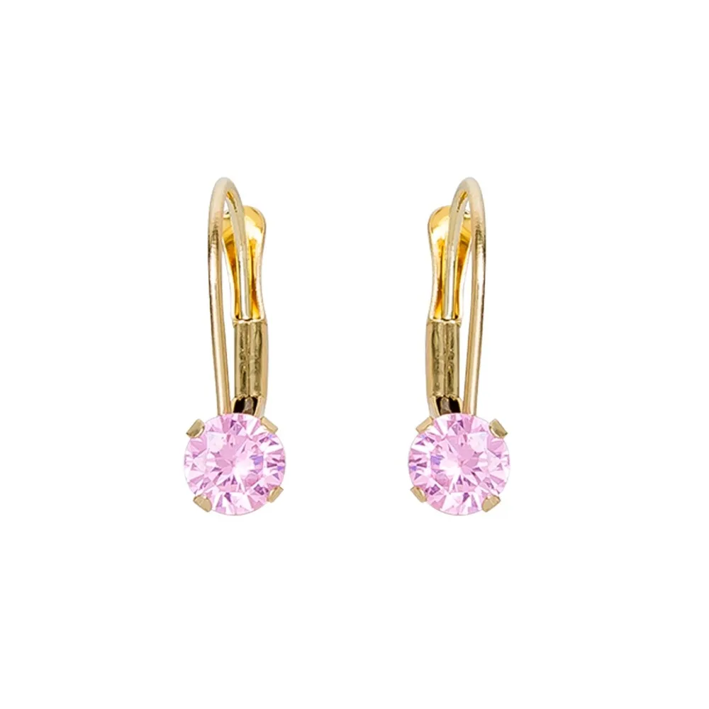 

Girl’s 14K Yellow Gold Round Pink CZ Leverback Earrings