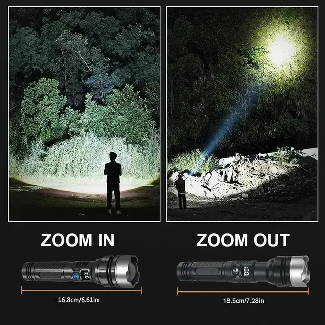 2000LM Self Defense LED Flashlight ABS Torch with Digital Display Portable TYPE-C Rechargeable Flashlights for Camping Hiking 5