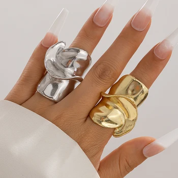 Exaggerated Large Irregular Metal Rings for Women Vintage