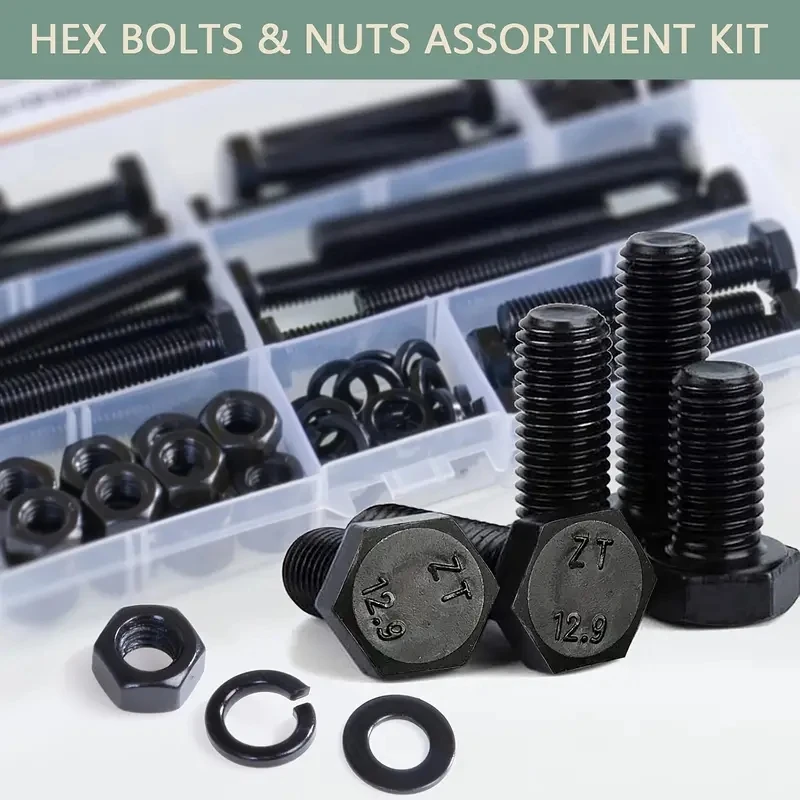 Hex Head Bolts and Nuts Kit 224 M6 M8 M10 Heavy Duty Flat Washer and Non-slip Washer Combination
