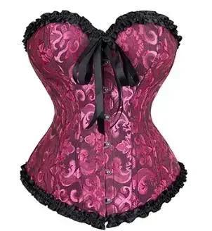 Jacquard Corset Plastic Bones Overbust Corselet Women Sexy Vintage Floral Lace Bustier Top Basques