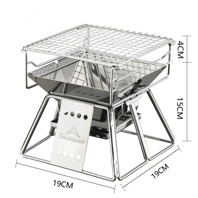Rozsdamentes Acél Hordozható Kültéri Összecsukható Mini Faszén Barbecue Kályha Főzés Piknik Grill 1-2 Személy Számára - Image 2