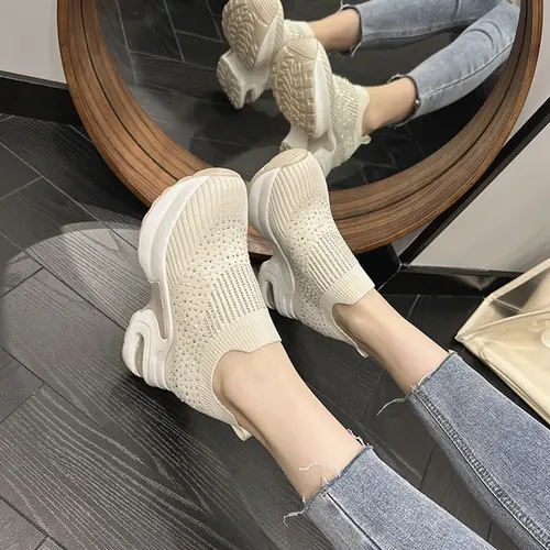 2025 High Quality Air Cushion Shoes For Women lightweight Breathable Hiking Shoes Rhinestone Platform wedge SLIP-ON sneakers - Image 3