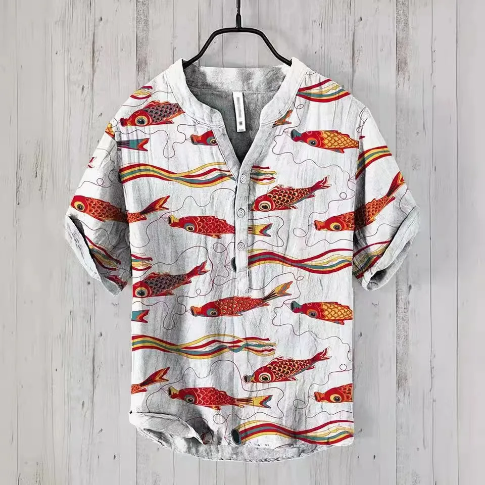 

2024 Tiki's best-selling Hawaiian shirt art print Little Fish series 3D digital print casual loose short sleeved shirt men's shi