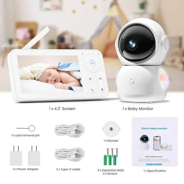 MY07 Alexa HD Baby Monitor 3MP Wireless WiFi Motion Tracking ONVIF Security Camera Remote RGB Night Light Two-way Intercom 2