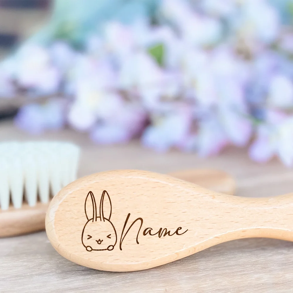 Personalized Rabbit Customize Baby Hair Brush Engraved Wood Brush Unisex Custom Name Newborn Baby Gifts Perfect Newborn Gifts