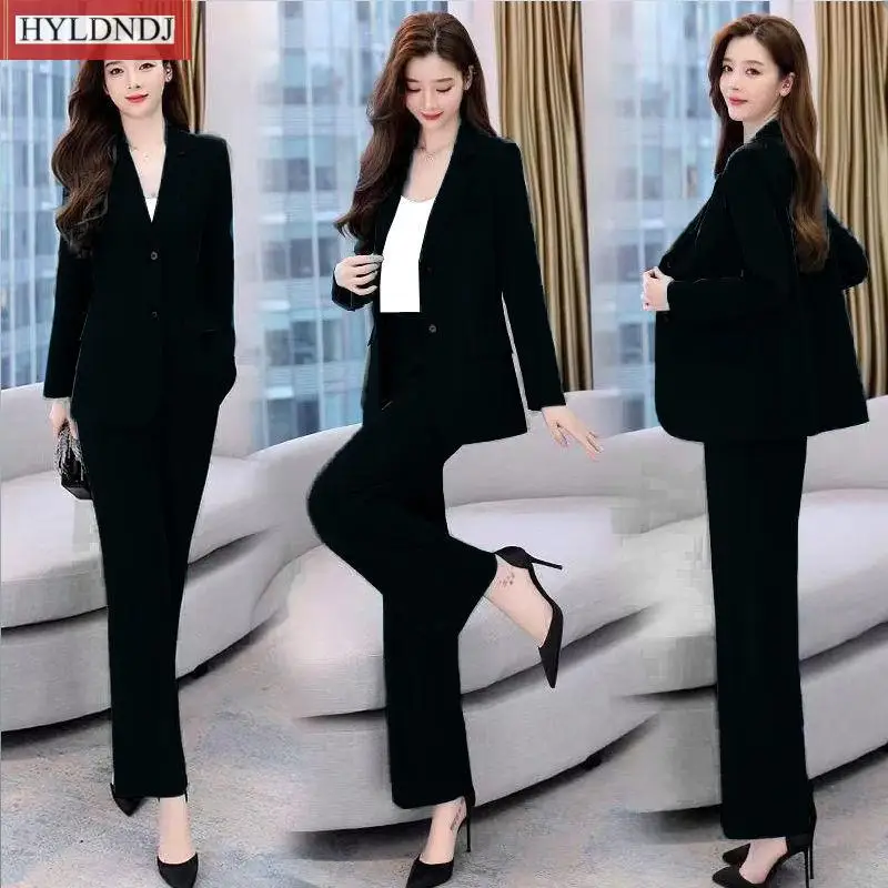 Women'snew Fashion Professional Suit Korean Elegant Spring Autumn New Casual Blazers Coat + Pants Two-Piece Set Femlae Clothin