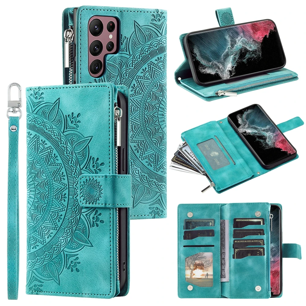 Floral Leather Flip Case with Kickstand and Card Slots Wallet Cover