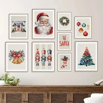 Christmas Modern Cartoon Santa Claus Wall Art Canvas Painting Prints Kindergarten XMas Gift Poster Baby Room Home Decoration
