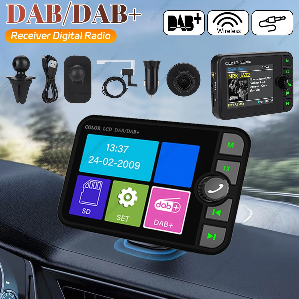 블루투스 5.0 디지털 라디오 스테레오 DAB 라디오 2.4인치 LCD 컬러 스크린 디지털 신호 방송 어댑터 3.5mm 내장 스피커