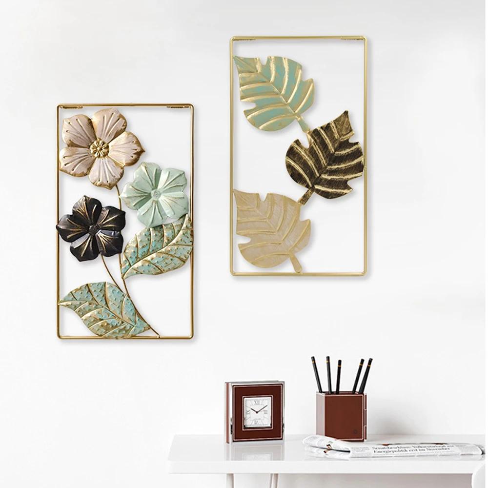 Nordic Flower Wall Decor Ornament Iron Light Luxury Round Colorful Leaf Wall Han