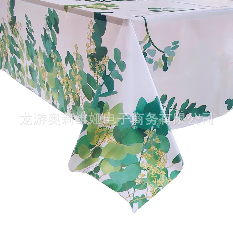 

137x274cm Eucalyptus Leaves Disposable Table Cover Rustic Romantic Wedding Party DIY Green Leaf Tablecloth Hawaiia Wedding Party