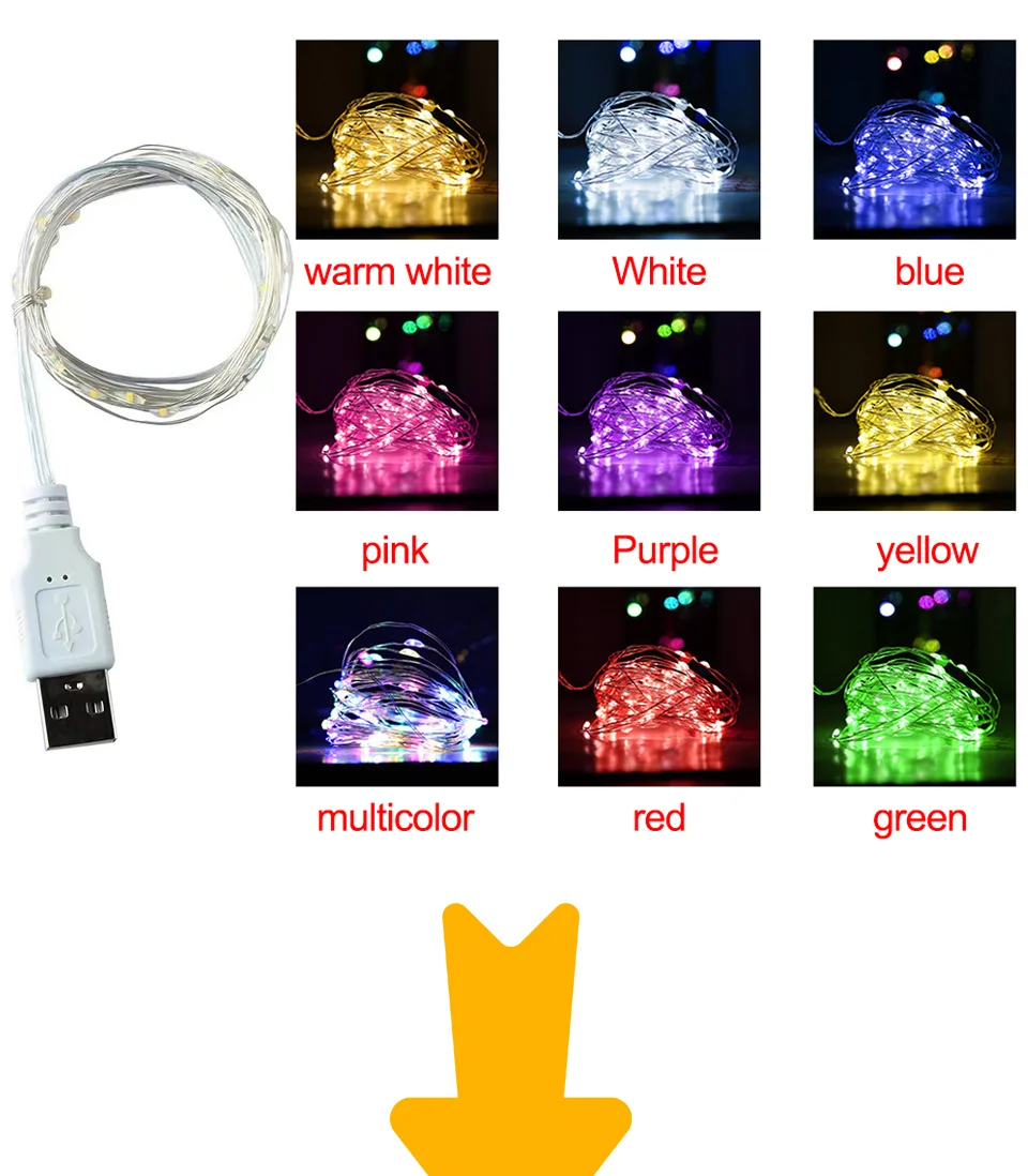 USB LED String Lights Led Copper Silver Wire Fairy Lights Waterproof 5/10/20M Garland For Christmas Wedding Party Decoration