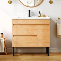 36 Inch Bathroom Vanity with Undermount Ceramic Sink, Natural Brown Bathroom Sink Cabinet, Modern Bathroom Storge Vanity 1