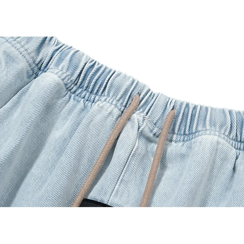 Oversized Denim Shorts Men Woman Summer Elasticity Drawstring Casual Shorts Breeches