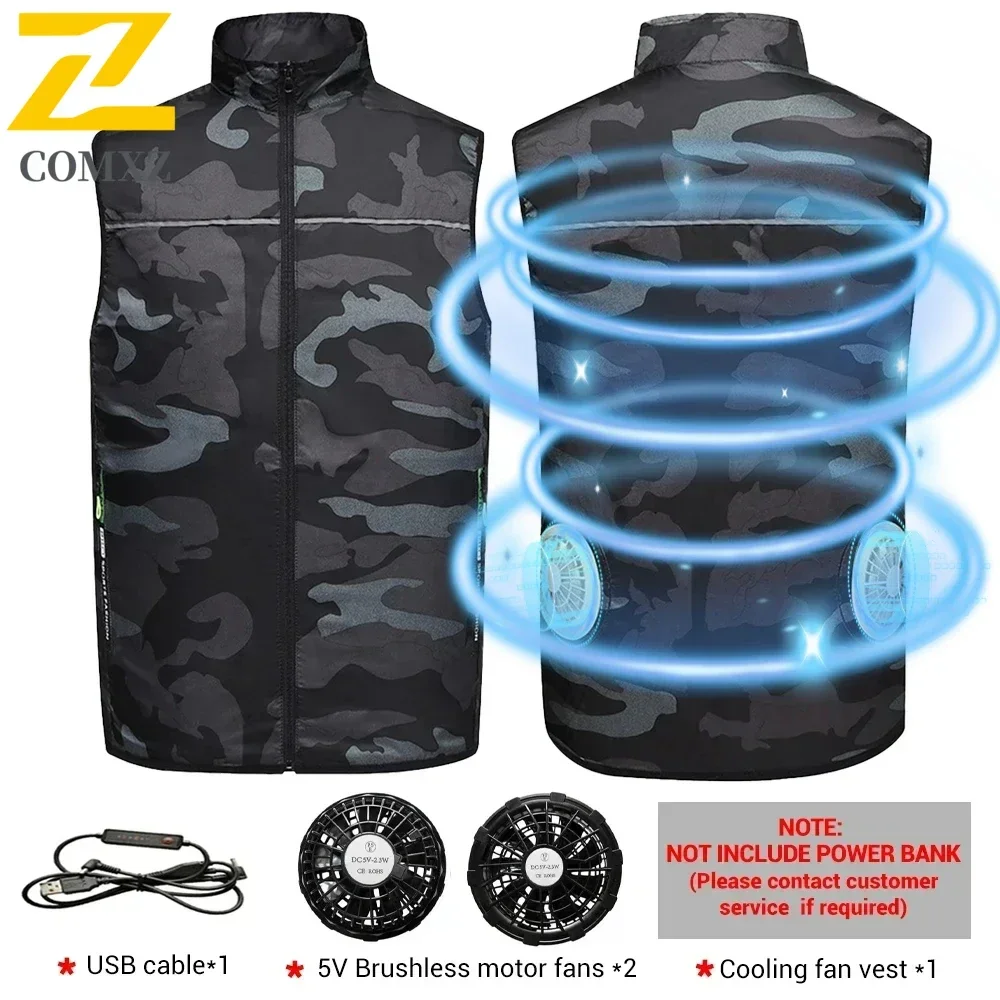 COMXZ Men's Ice Vest Fan Air Conditioner Clothes Cool Vest Sport USB Rechargeable Cooling Vest Summer Camping Fishing Overalls