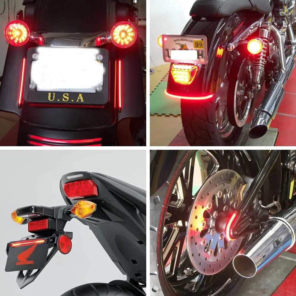 Motorcycle LED Lights 48 LED Light Bar Flexible Strip Tail Turn Signal Tail Rear Brake Stop Bulb 2835 3014 SMD Dual Color