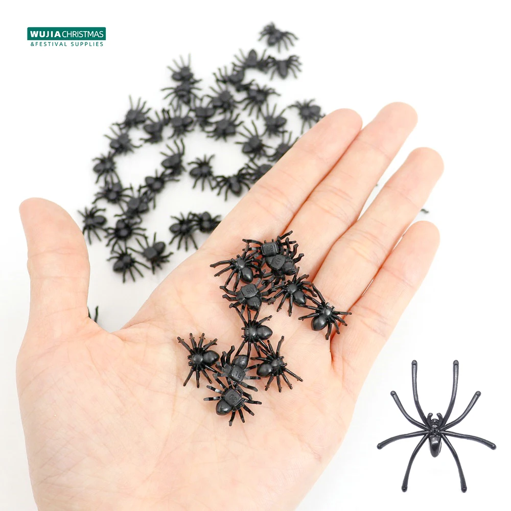 50/100Pcs Horror Mini Black Spider Simulazione Tricky Toy Casa Stregata Falso Spider Web Bar Decorazione Per Feste Bambini Halloween Decor