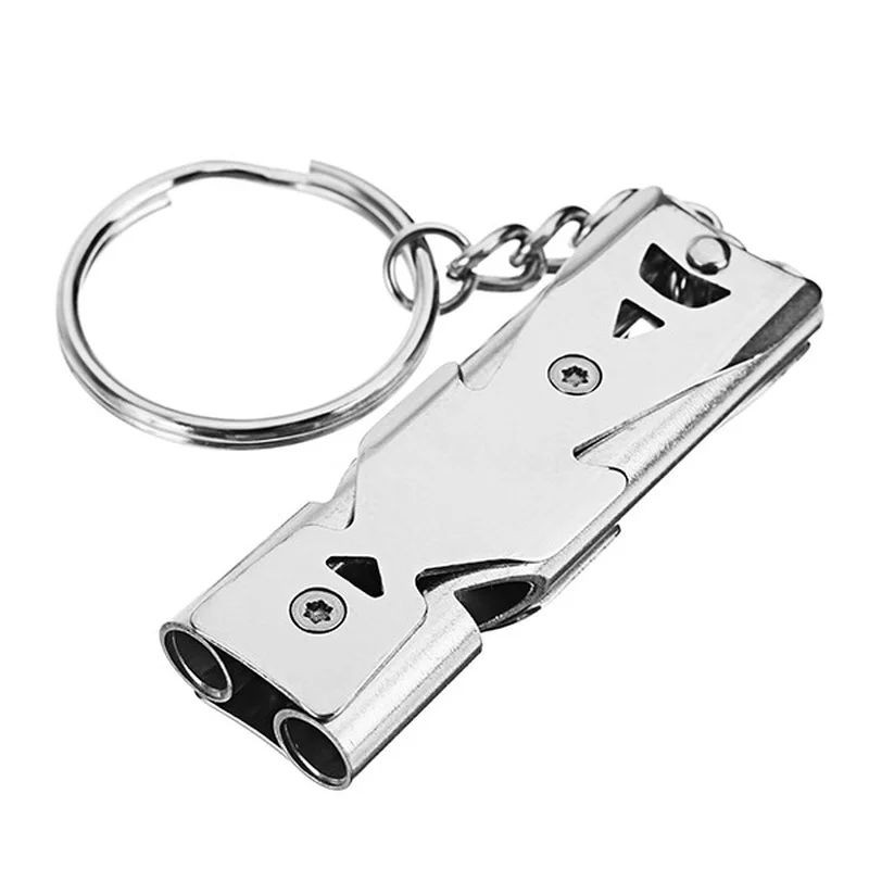 

Stainless Steel Double-tube Whistle High-decibel Process EDC Outdoor Life-saving High-frequency Whistle Referee Training Pigeons