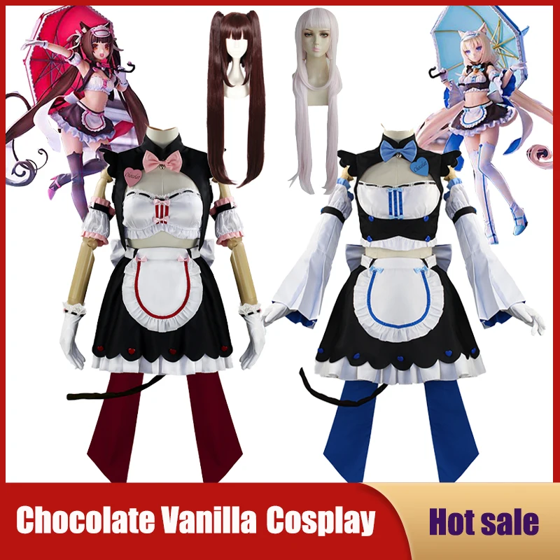 

Anime NEKOPARA Chocolate Vanilla Cosplay Costume Lolita Cute Maid Dress Wig Cat-girl Paradise Outfits Halloween Carnival Skirt