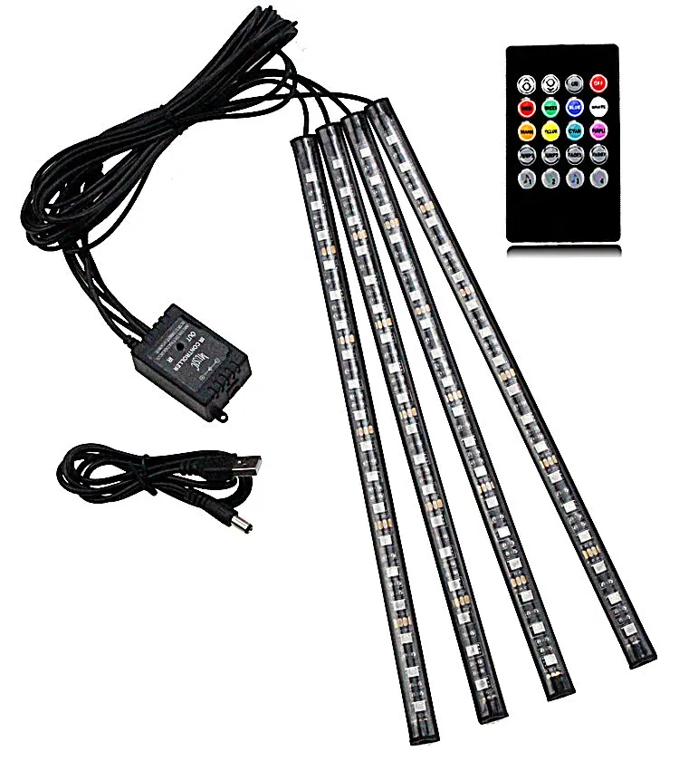 

Car RGB 4pcs LED Strip Lights 16 Colors Decorative Atmosphere Lamps Car Interior Light ambient light