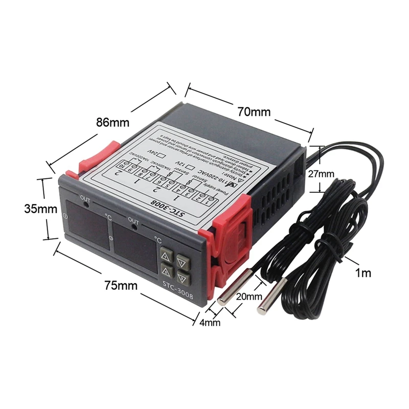 2X STC-3008 Dual Digital Incubator Thermostat Display Temperature Controller 12V