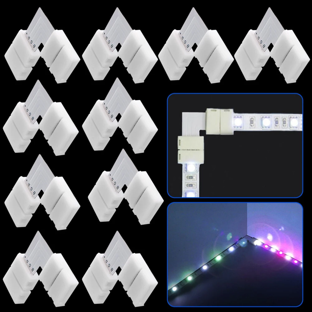 Led Strip Connector 10pcs 10mm 4 Pin 5050/3528 Rgb Led Strip Light Corner Connector L-shaped Design Pbt Fireproof Material Pcb Adapter