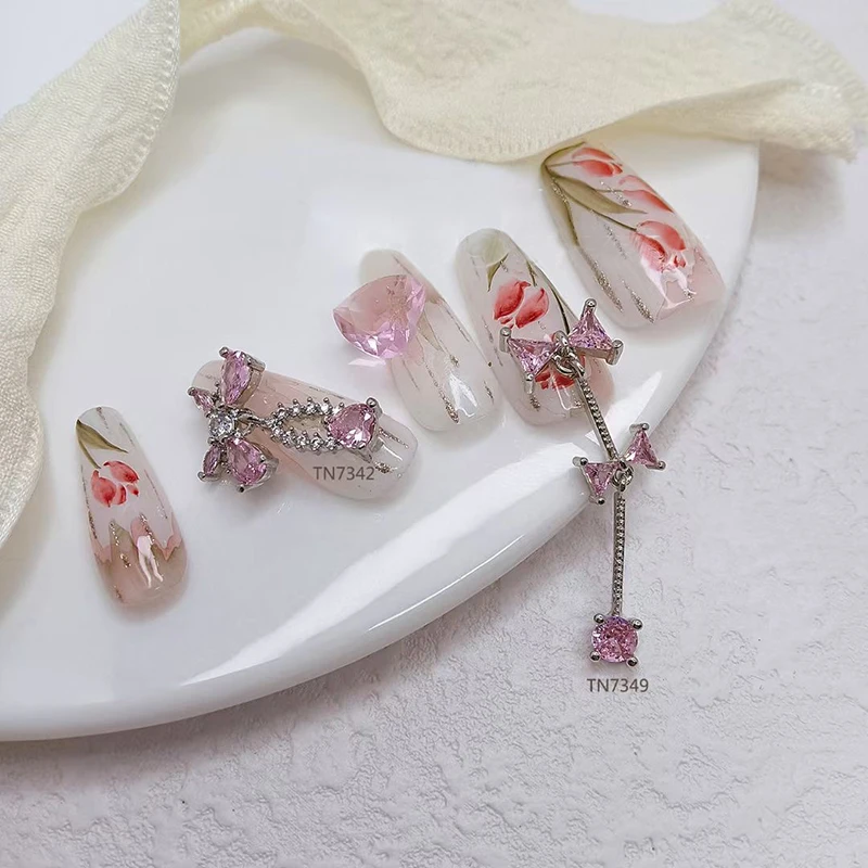 5PCS/3PCS New Luxury Metal Zircon Nail Charms LZ Castle Style Bow Pendant Zircon Nail Parts Nail Supplies For Professionals 3