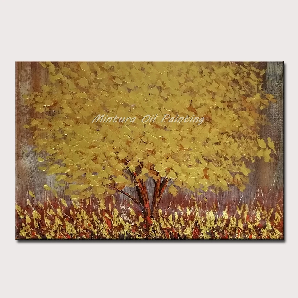 

Mintura Hand-Painted Oil Painting Canvas,A Tree with Golden Leaves Wall Pictures for Living Room Morden Hotel Decor No Framed