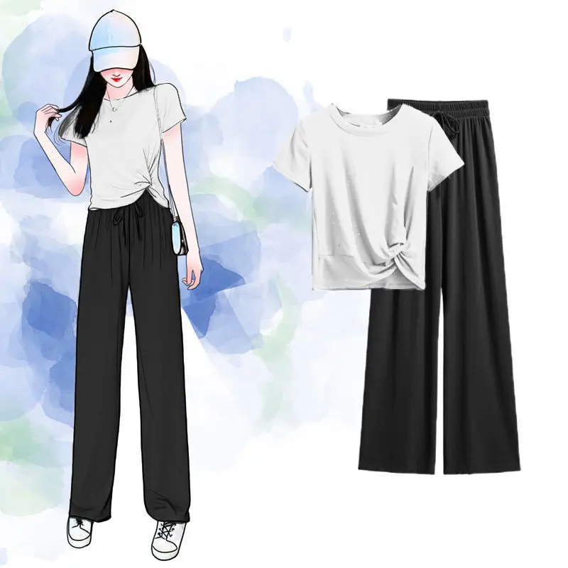 Single / Foreign Style Aging Fashion Suit Women 2022 Summer New Korean Slim and Wide Leg Pants Two-piece Set Women