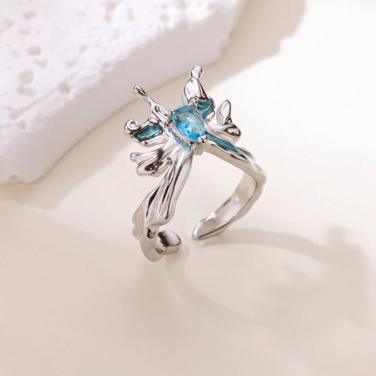 Zircon Butterfly Ring Gold Adjustable