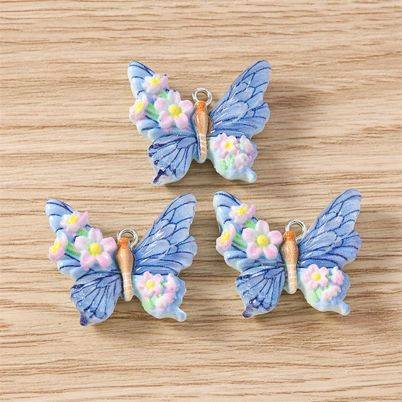 10 Stück 27 x 22 mm niedliche bunte Harz-Tier-Schmetterlings-Anhänger für Schmuckherstellung, Tropfen-Ohrringe, Halsketten, DIY-Bastelbedarf – Detail 5