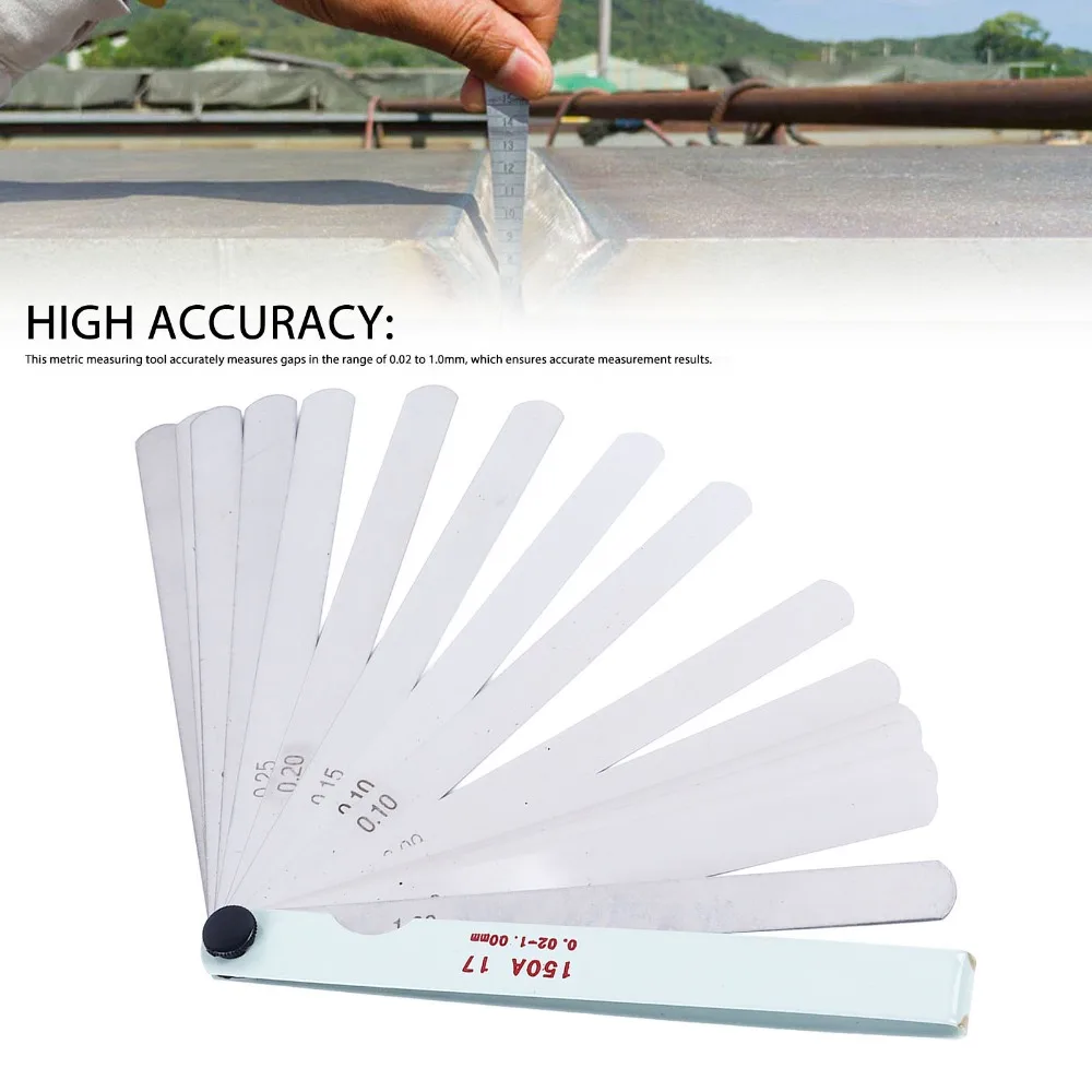 스테인레스 스틸 필러 게이지 0.02 1.0mm 17 블레이드 정밀 측정 도구 150mm/6 길이 간격 측정 도구
