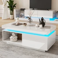 Table basse moderne à finition brillante avec éclairage LED, 100x50x40,3 cm – table élégante avec tiroir et capacité de charge de 50 kg 5