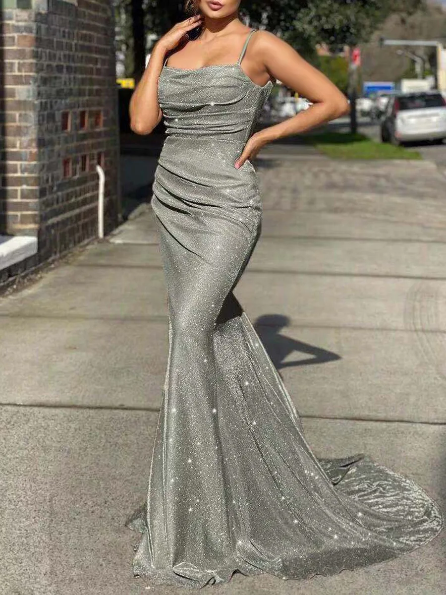 

2022 Spring Summer Elegant Solid Color Bodycon Floor-Length Dress Women's Backless Sleeveless Suspender Dress Party Slim Dress