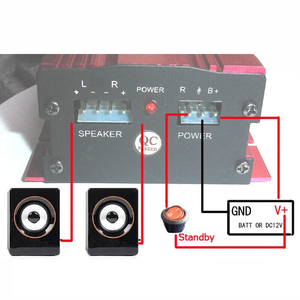 Car 12V 500W 2 Channels Mini Hi-Fi Stereo Audio Amp Subwoofer Aluminum Alloy Red LED Indicator Overload Protection Car Part