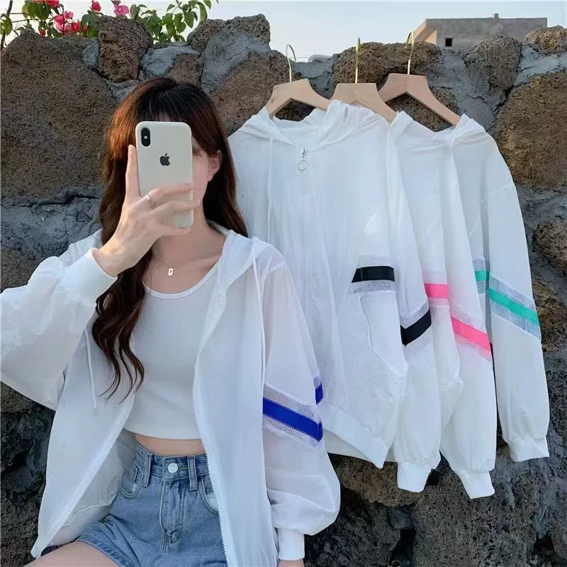 

2023 Summer New Sun Protection Female Clothing Womens Light Ice Silk Blouse Outdoor Breathable Free Shipping