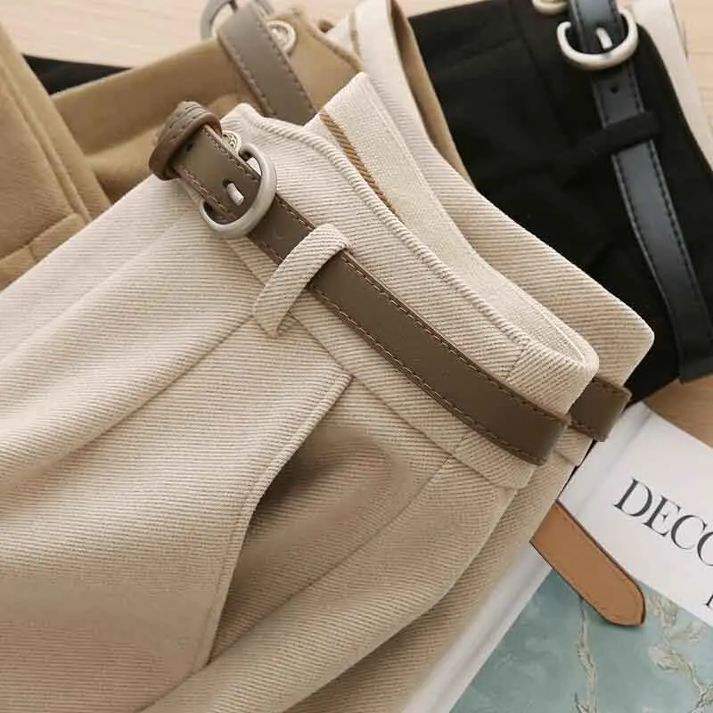 Fall Warm Woolen No Belt Harem Pencil Pants Women High Waist Ankle Length Casual Suit Pants Korean Chic Office Lady Trousers