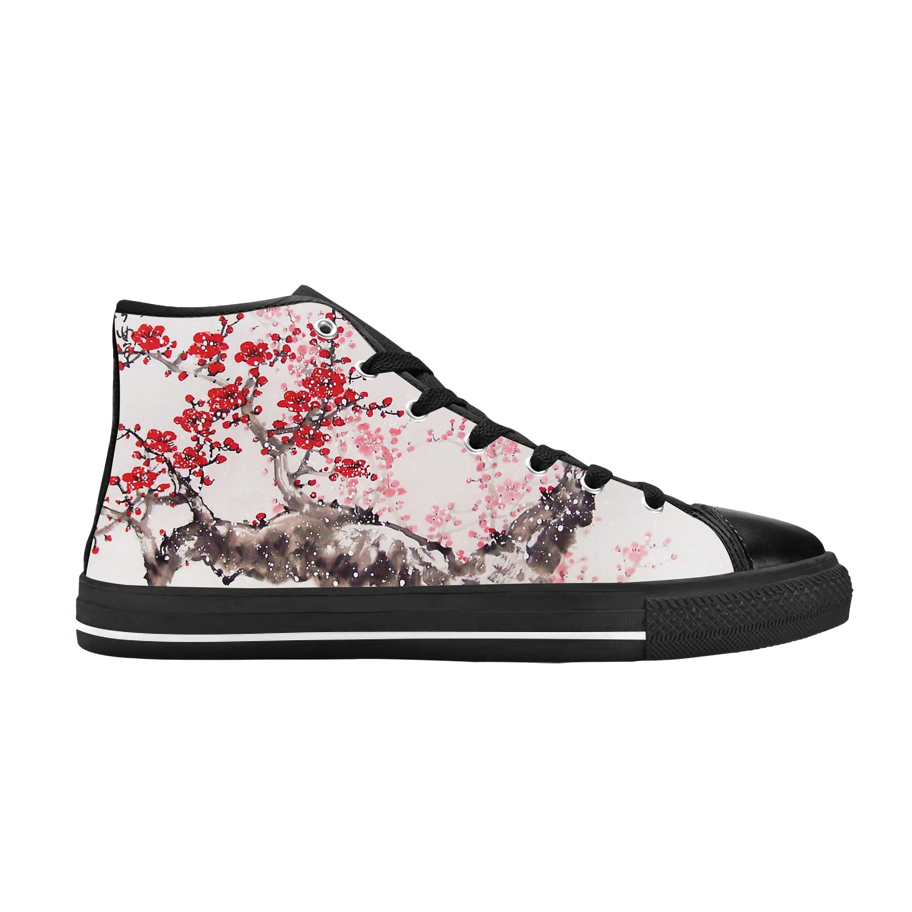 Japanese Cherry Blossom Sakura Flower Floral Cute Casual Cloth Shoes High Top Comfortable Breathable 3D Print Men Women Sneakers