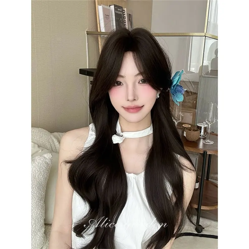 LUPU Long Straight Hair Internet Celebrity Daily Lolita Looks White Natural Diagonal Bangs Full Head Cover for Women
