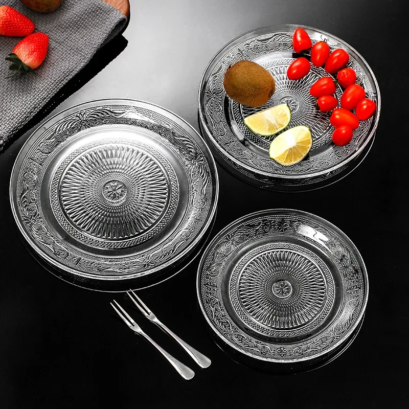 צלחת פירות ונשנושים מעגלית מזכוכית איכותית המתמחה בברים של KTV, צלחת קינוחים, צלחת סלט, צלחת תה, כלי בית אלגנטי