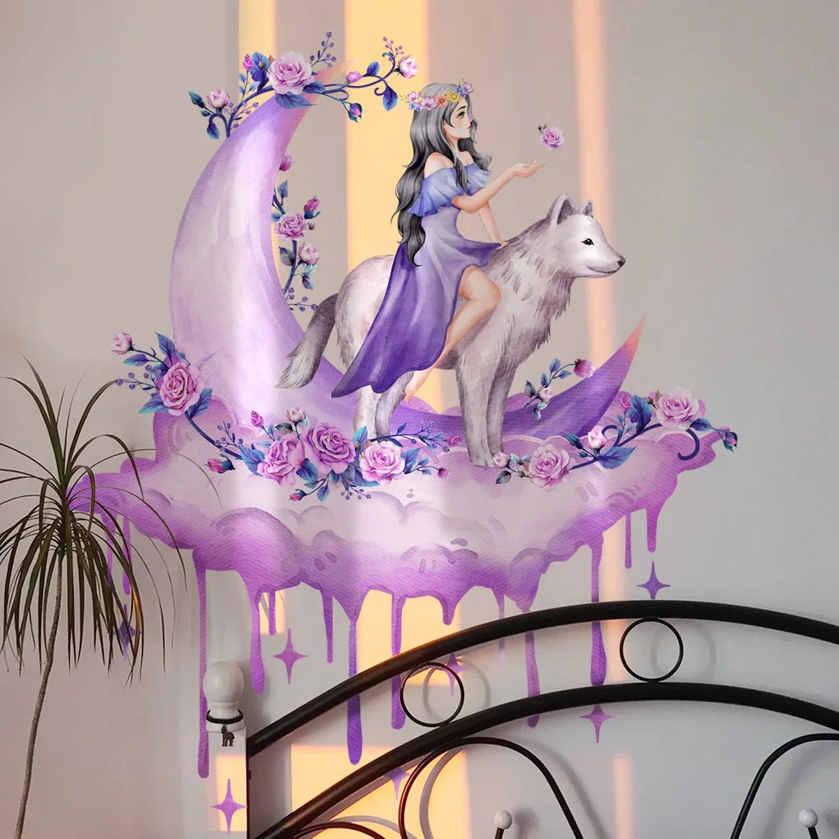 2pcs Creative Princess Moon Rose Wall Sticker Girls Bedroom Room  Study  Decorative Wall Sticker Wallpapers Home Decor Ms6372