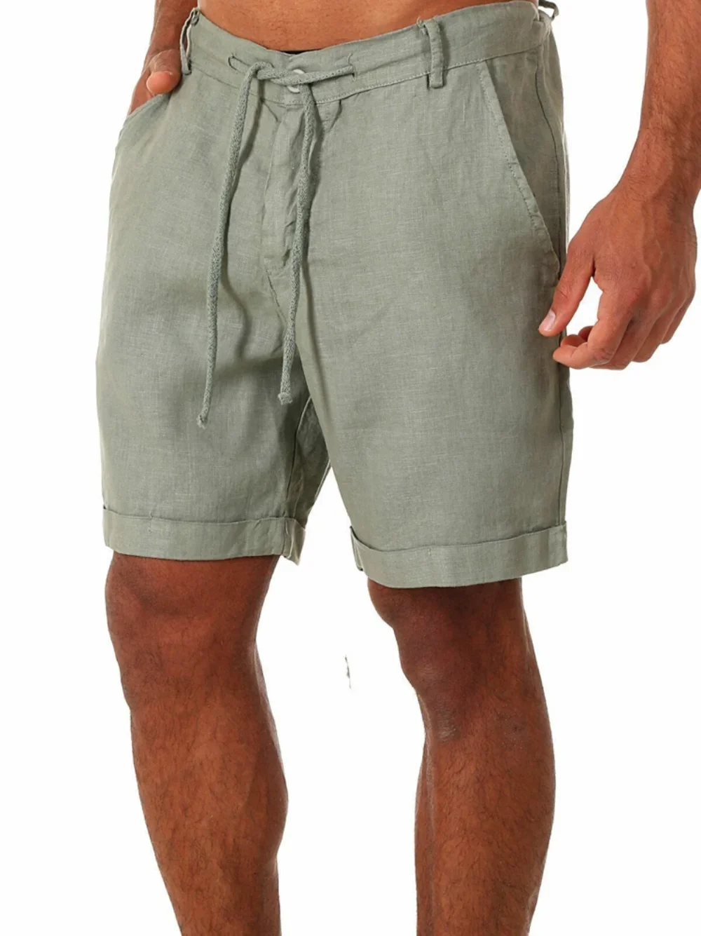Summer Mens Linen Shorts Fashion Male Polyester Linen Beach Short  New Wild Leisure Loose Solid Cargo Short Pants Sweatshorts