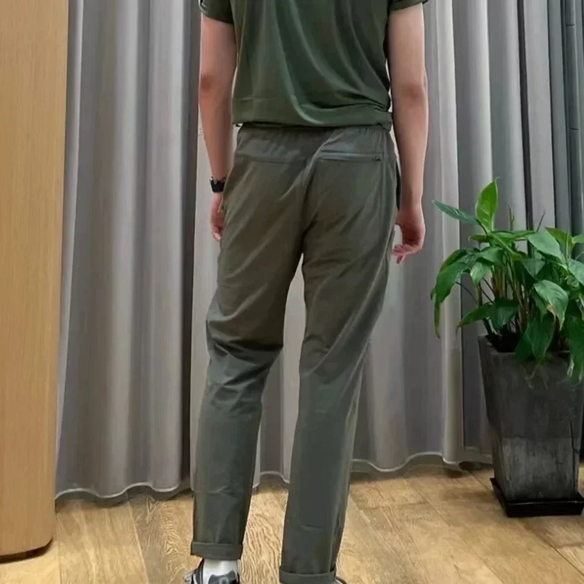 Lemon Men Thin Quick-drying Classic Four-sided Springing Casual Sweatpants With Hidden Zipper Pockets Solid Color For Men Pants