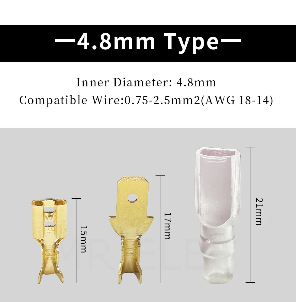 Connecteur de fil électrique pour haut-parleur de voiture, 100 pièces/lot, 2.8/4.8/6.3mm, femelle et mâle, en laiton doré/argent, 50 S