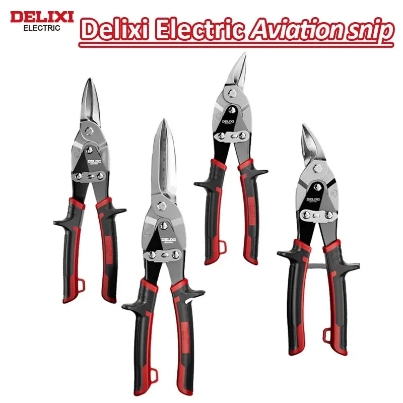 DELIXI ELECTRIC Tin Snips Aviation Scissors Metal Cutter Shear for Cut Sheet Metal, Chrome Vanadium Steel,Graduated Ruler