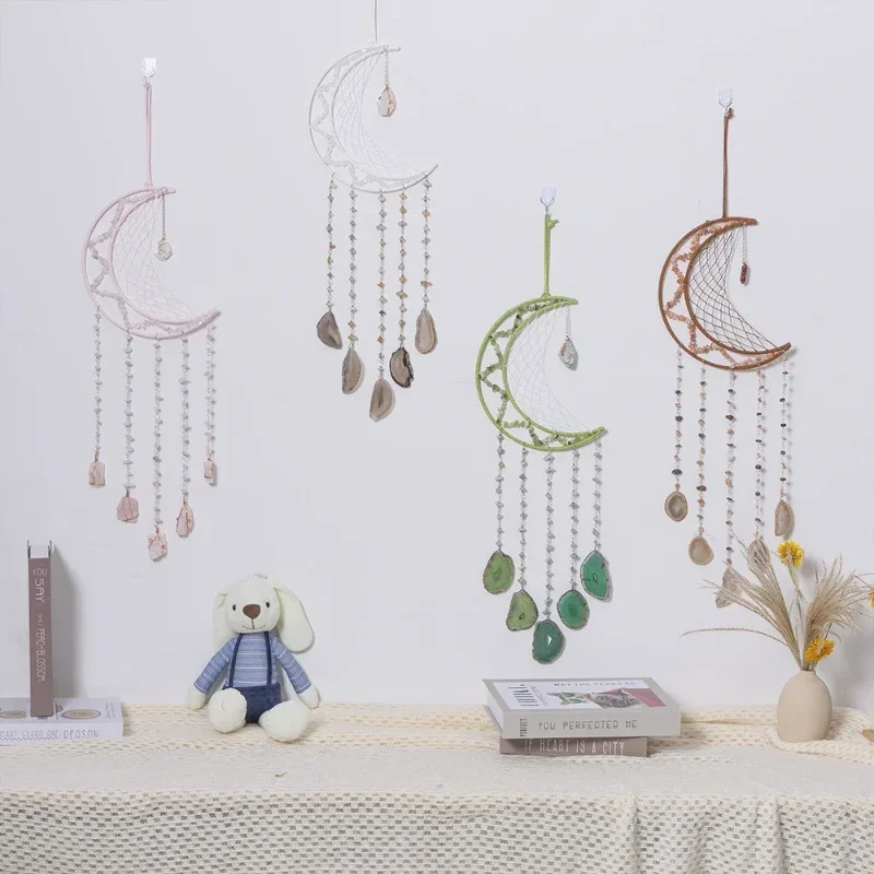

Natural Stone Powder, Dongling Agate Pieces, Wind Chime Gems, Gifts, Great Gift, Woven Mesh Leather Rope