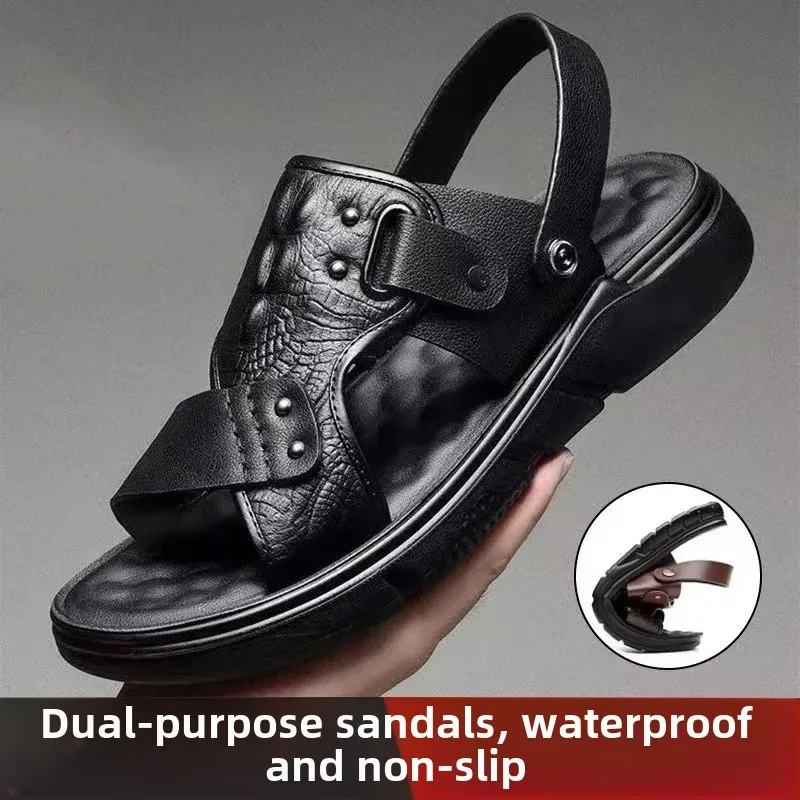 Men's summer outdoor slip-resistant thick-soled sandals flip-flops beach shoes sports for driving flat double-purpose sandals