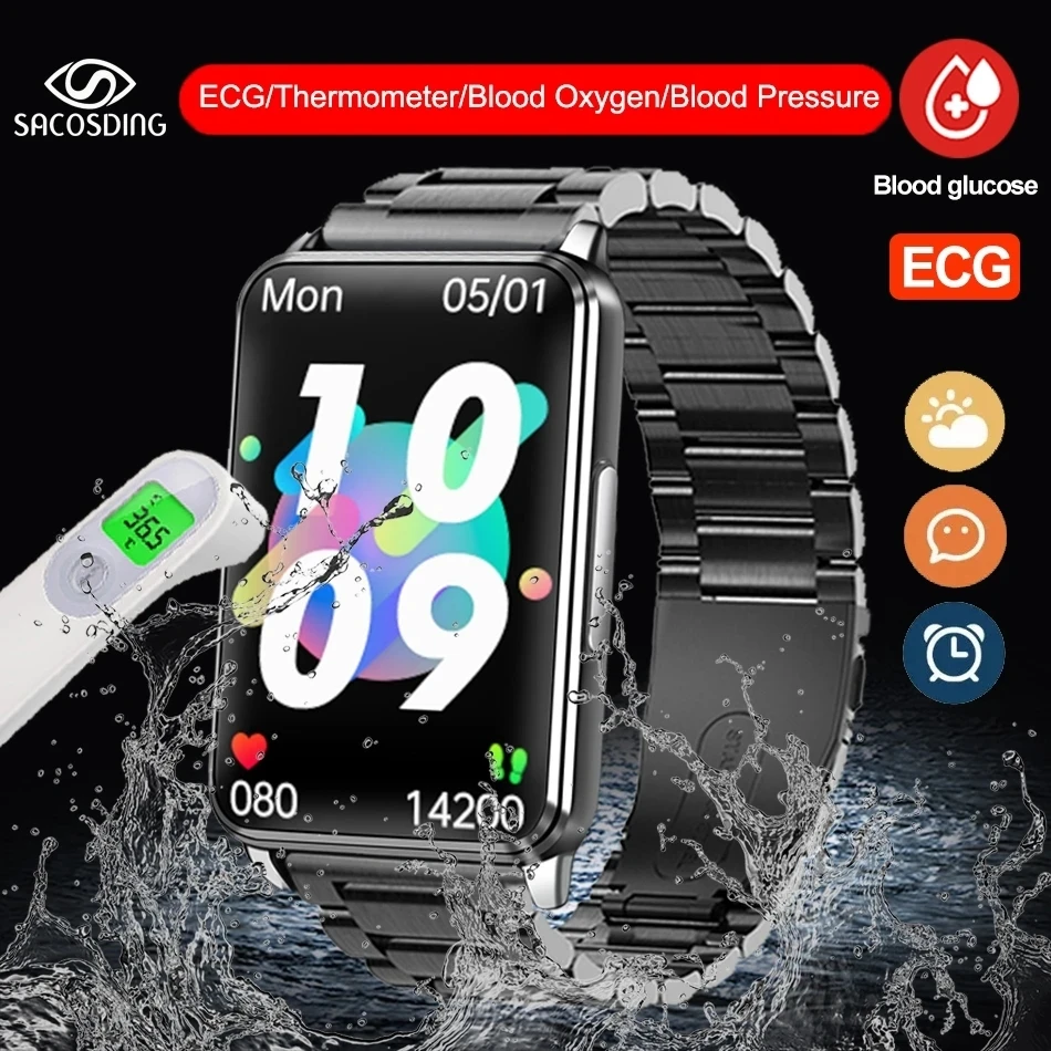 

2023New Noninvasive Blood Sugar ECG+PPG HRV Health Smartwatch Men Women Body Temperature Heart Rate Smart Watch Fitness Bracelet