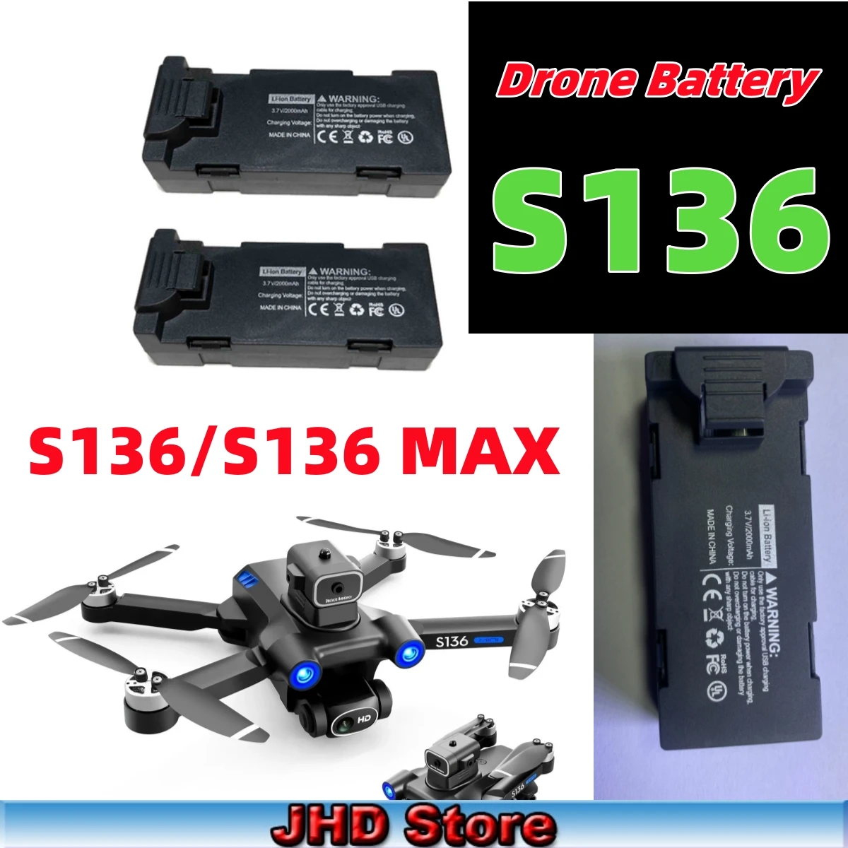 RC Lipo Battery JHD Original S136 GPS Drone Battery S136 MAX For MAX Parts 3.7V 2000MAH Lipo